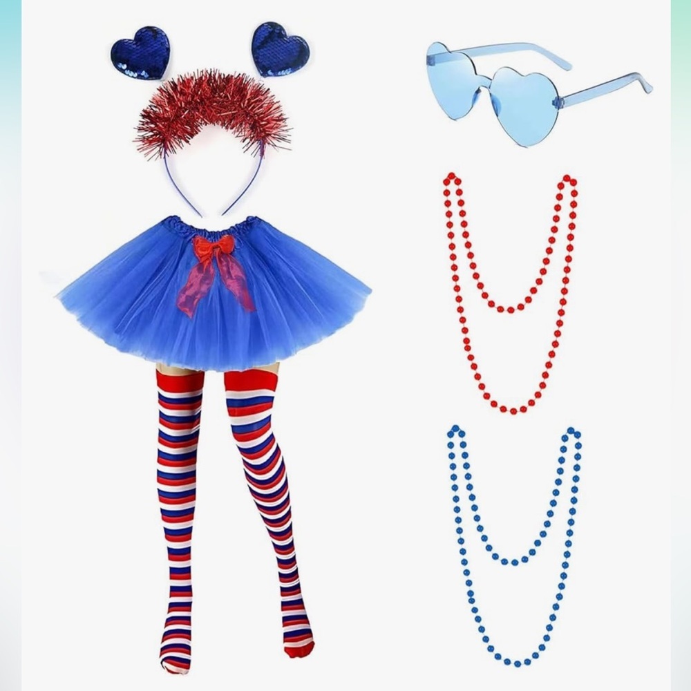 - 80s Accessories Set - Tutu, Striped Knee Socks, Necklace, Heart Shape Su…